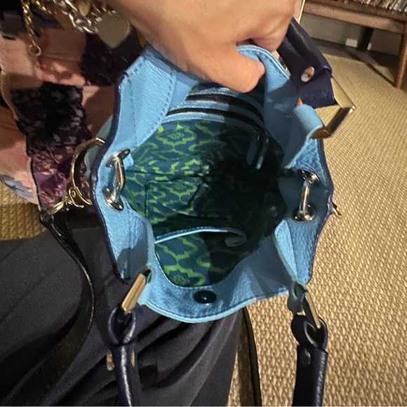 OrYANY Leather Shoulder Bag Crossbody 2 Handled Pebbled Baby Blue Taupe - Picture 8 of 14